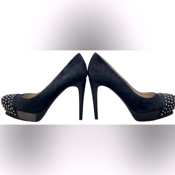 KENNETH COLE Studded Toe Suede Platform Heels In Black & Silver Sz 9.5✨LIKE NEW✨ - Picture 4 of 12